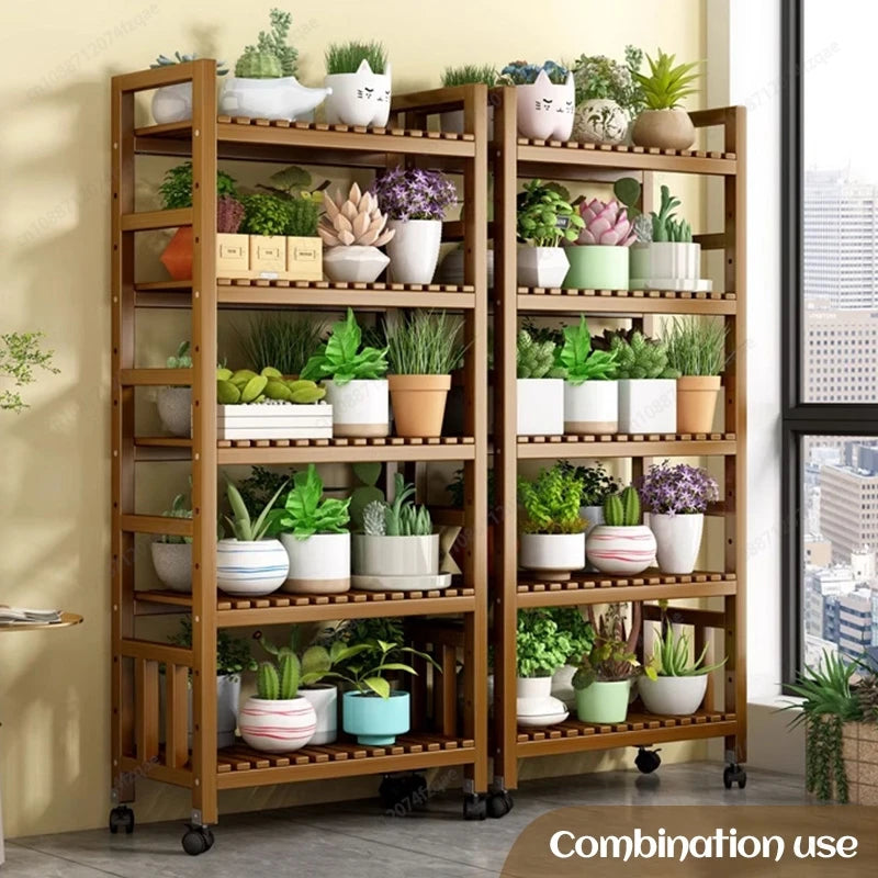 Indoor balcony plant stand flower rack simple movable garden flower pot storage rack