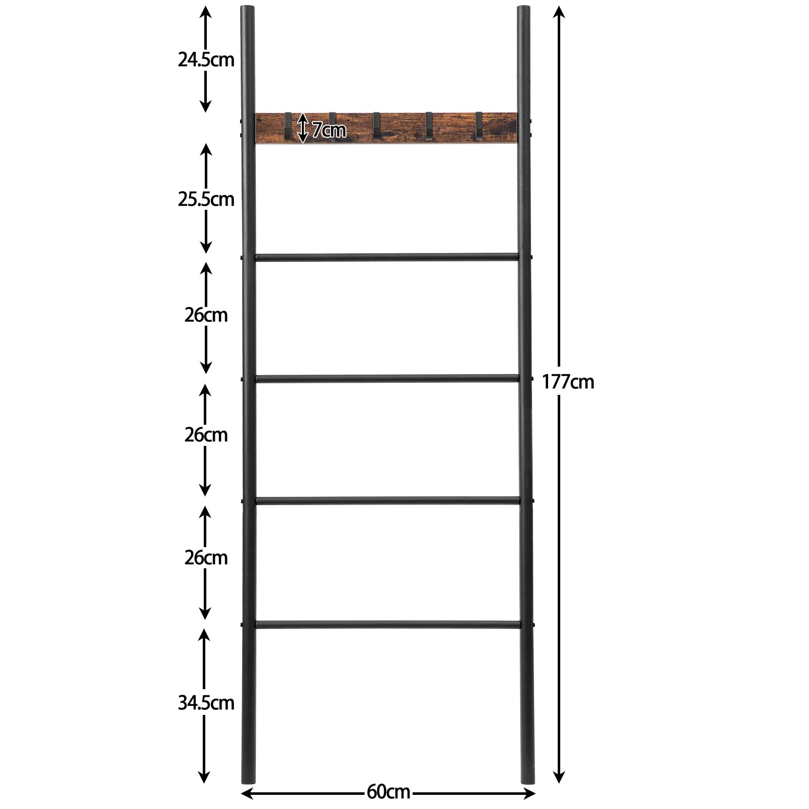 HOOBRO Towel Rack Blanket Ladder Leaning Ladder Rack Bathroom Towel Rack with 5 Crossbars and 5 Hooks Strong Storage Function