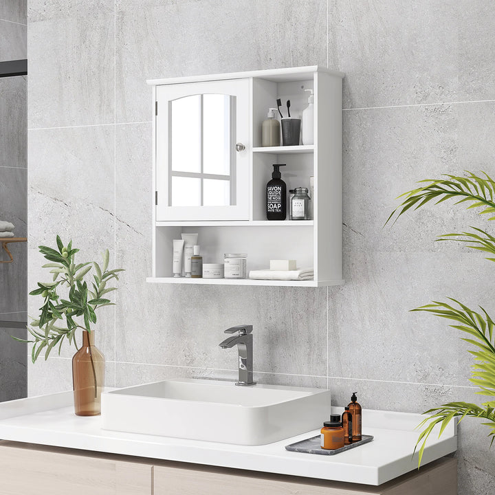 Wall Mounted Bathroom Mirror Glass Storage Cabinet Cupboard with Shelf