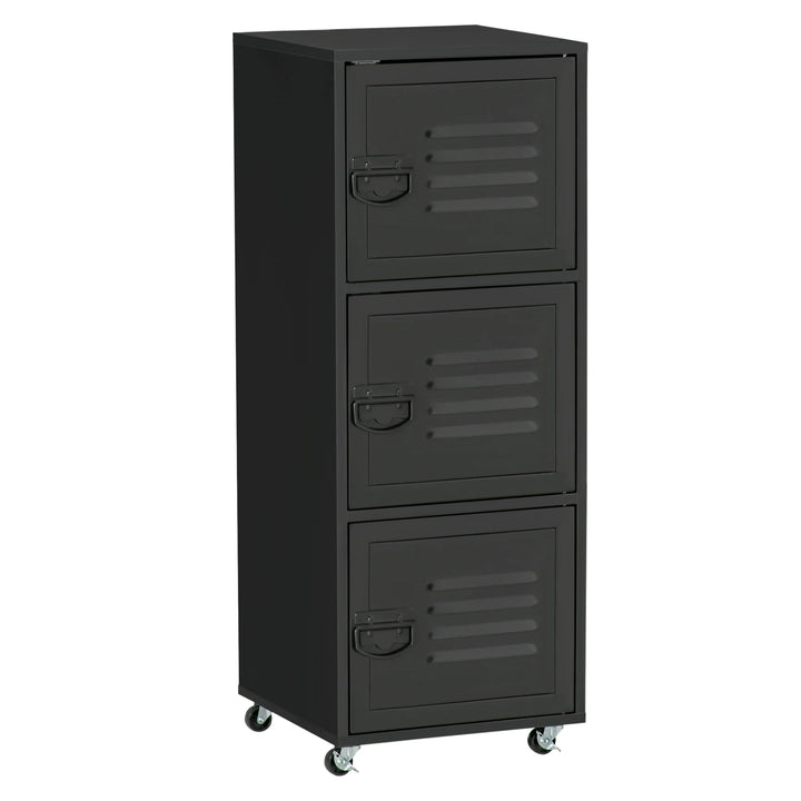 Rolling Storage Cabinet 3-Tier Mobile File Cabinet with Wheels Black