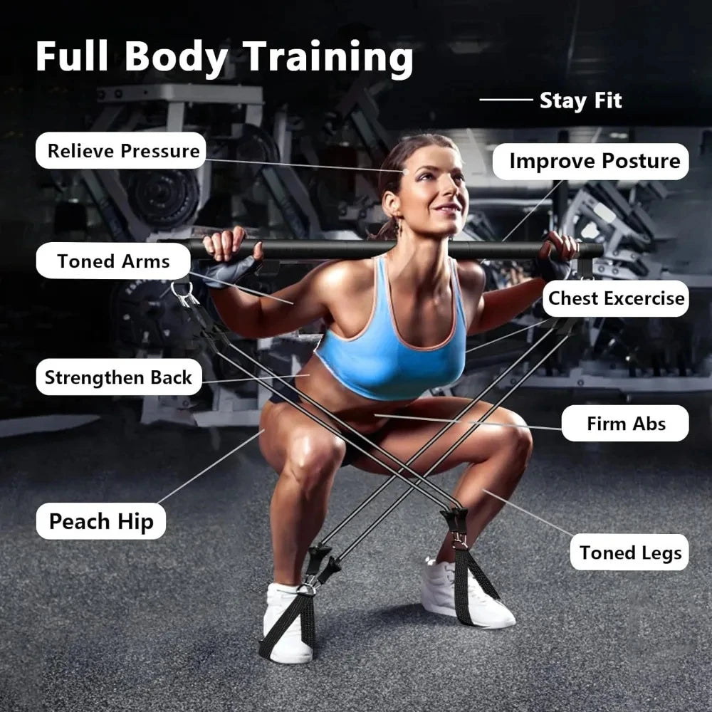 Pilates Bar Kit with Resistance Bands Stackable Band Workout Equipment