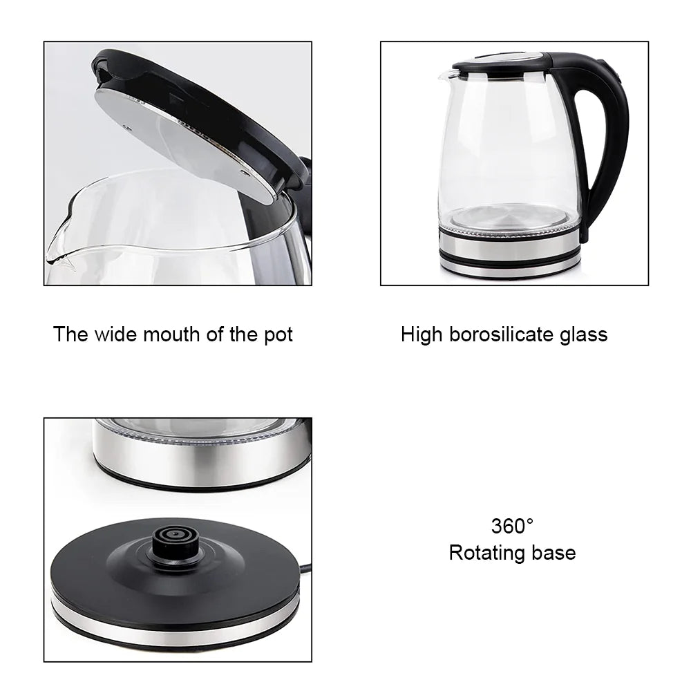 220V 1.8L Electric Kettle Glass Tea Kettle Water Boiler Home Kitchen water heater,Dry Boiling Protection