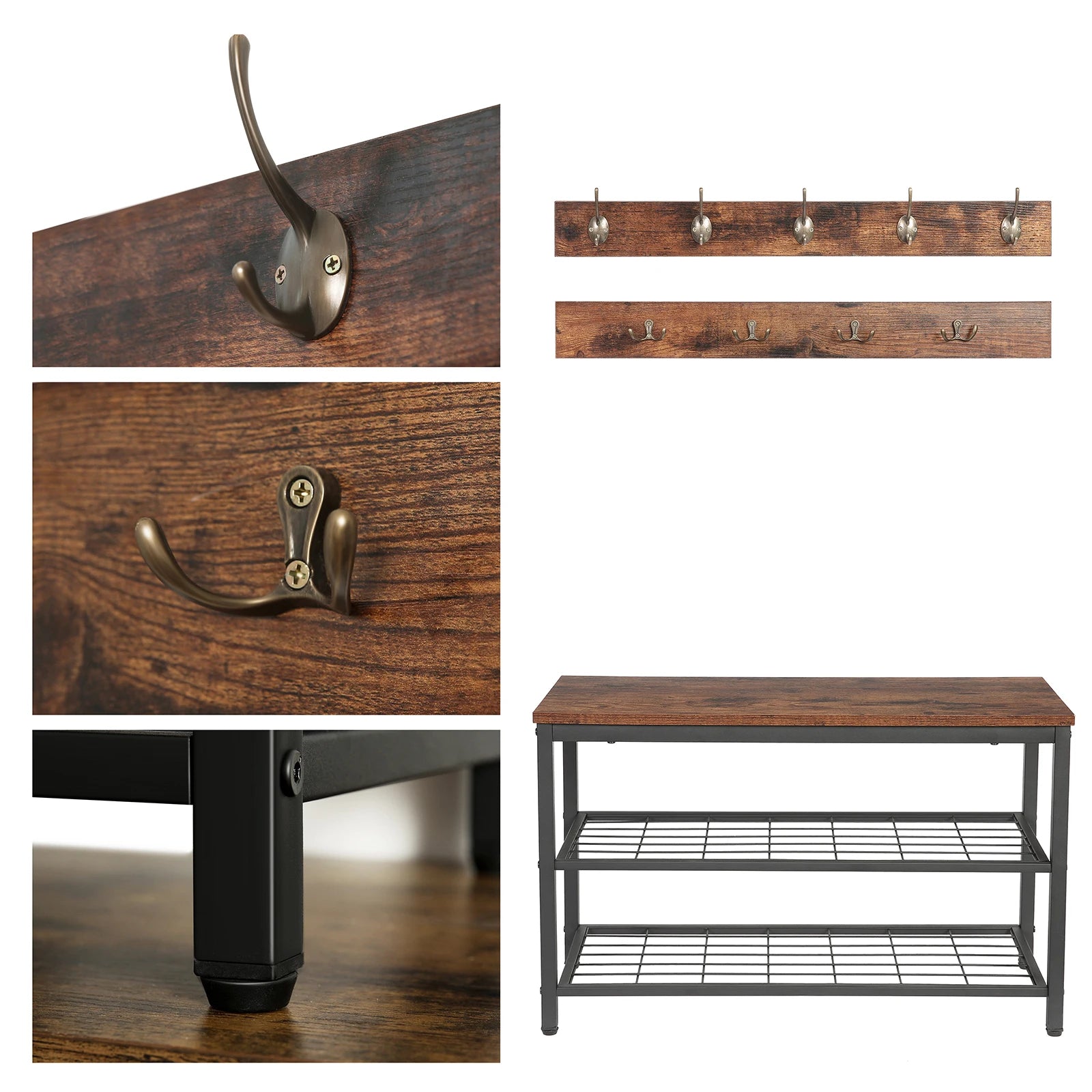 HOOBRO Coat Rack Shoe Bench Set Entryway Shoe Rack With Coat 9 Hooks Hall Tree Wall Coat Hat Bag Hanging Organizer For Entrance