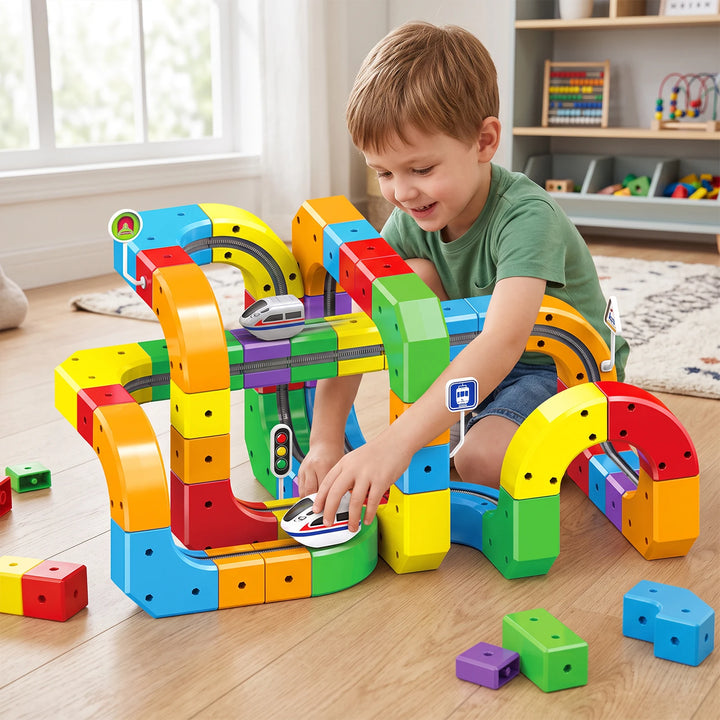123PCS Magical Track Train STEM Educational Toys USB Rechargeable 3D Building Tracks Cube Rails DIY Assembly Toy Christmas Birthday Gift for Kids Age 3+