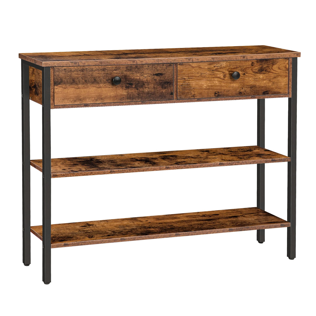 Rustic Brown Modern Console Table With 2 Drawers - Hallway Sofa Entryway Storage, Particleboard & Metal Frame Easy Assembly
