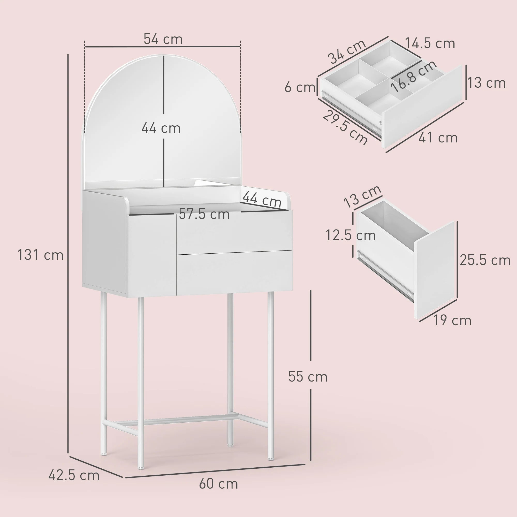 Makeup Vanity Table with Mirror Drawers Modern Dressing Table White