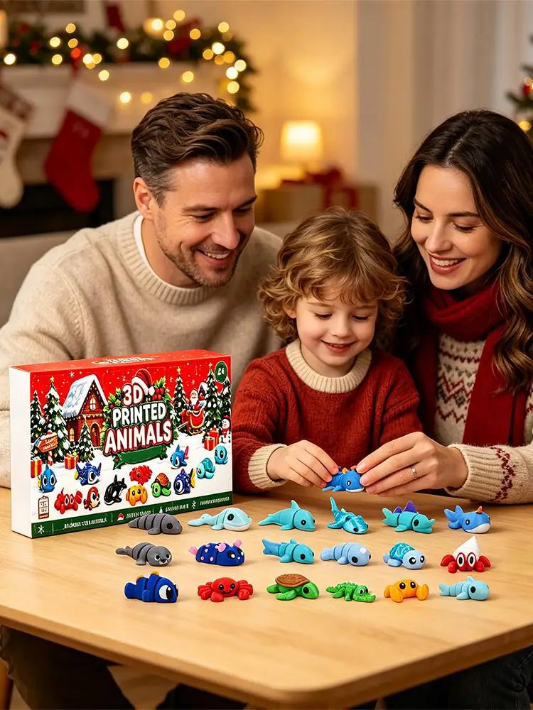 2026 Christmas Advent Calendar 24 Days 3D Printed Animal Figurines Big Eyes Flexible Fidget For Kids Xmas Party Gifts