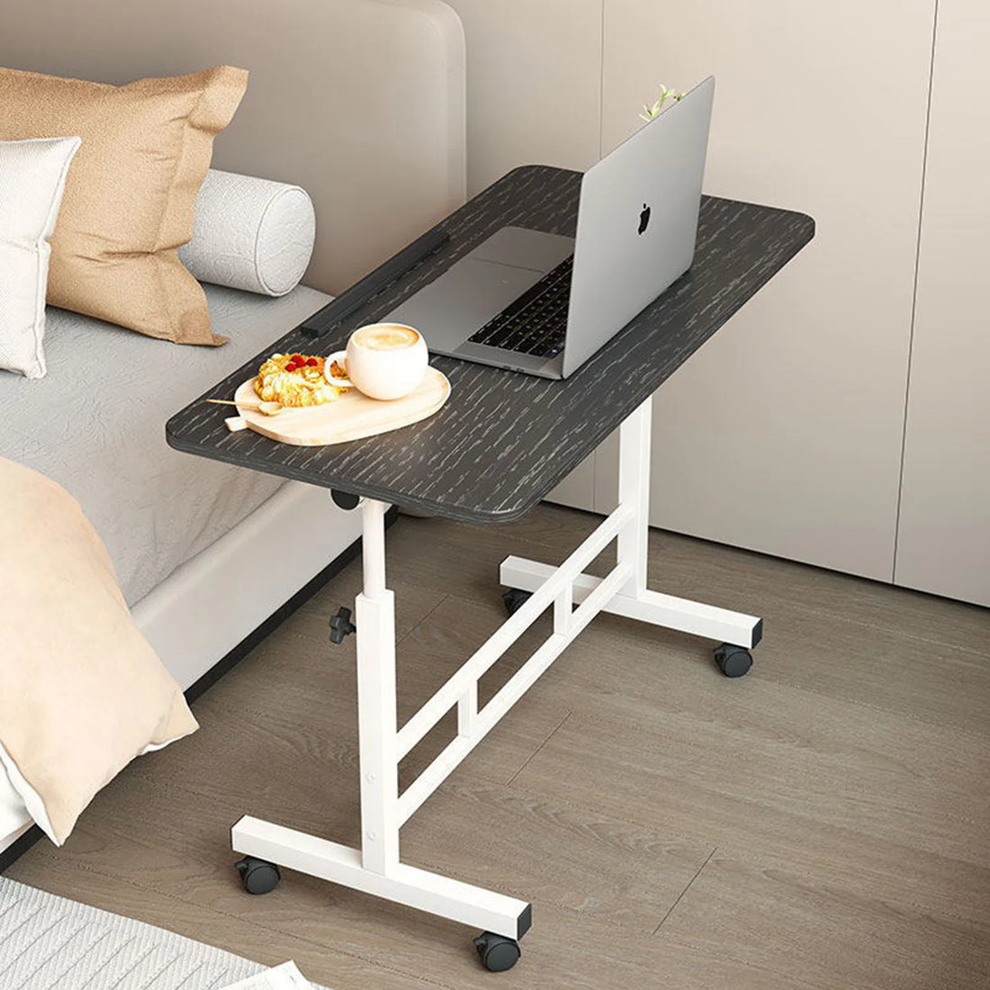 Mobile Stand Up Desk with Wheels Small Computer Desk Adjustable Height Laptop Desk White Standing Table Home Office Desks