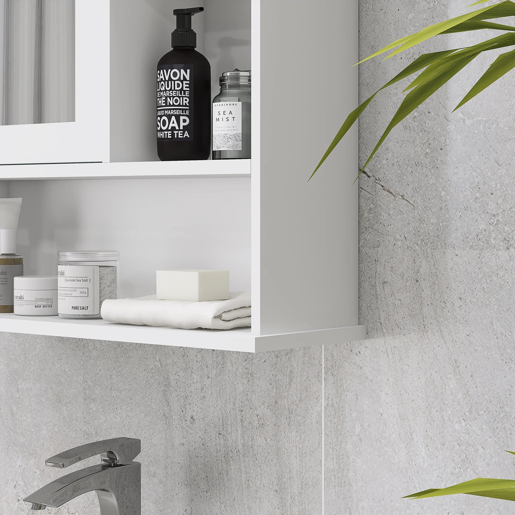Wall Mounted Bathroom Mirror Glass Storage Cabinet Cupboard with Shelf