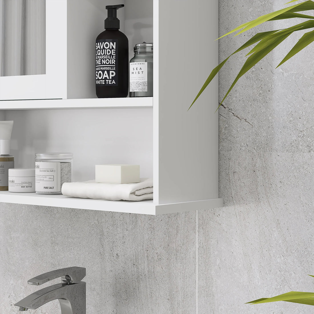 Wall Mounted Bathroom Mirror Glass Storage Cabinet Cupboard with Shelf