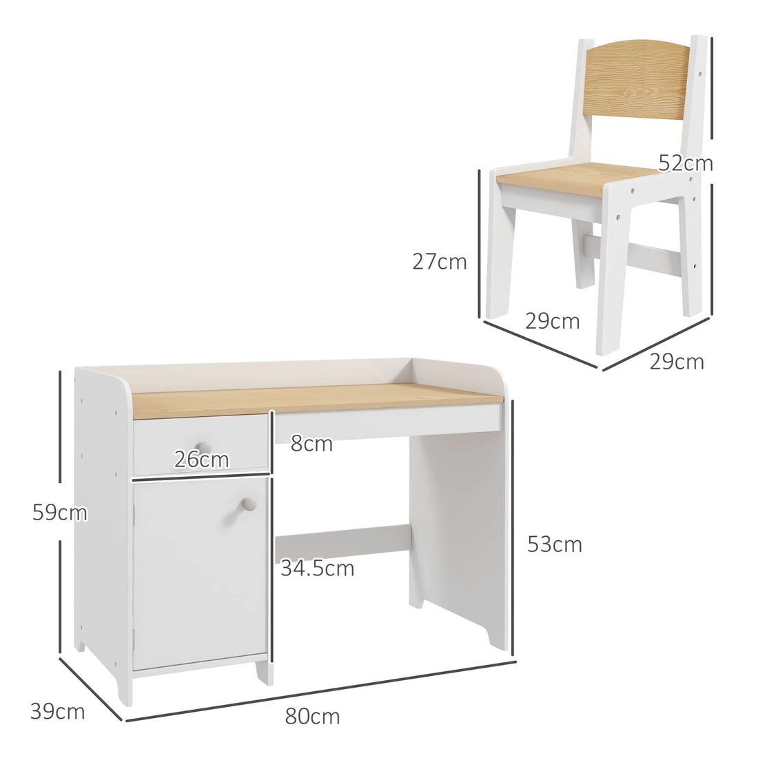 Kids Desk and Chair Set for 3-6 Years with Storage Drawer, Study Table and Chair for Children - White