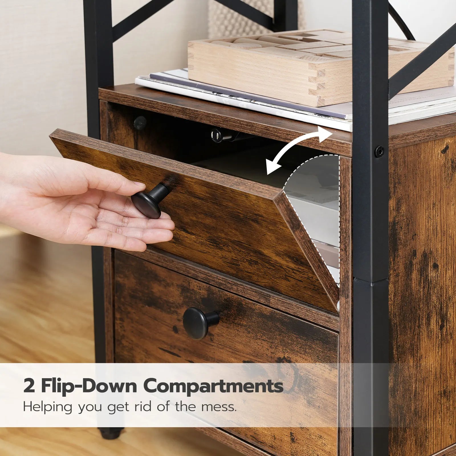 Bedside Table with Charging Station Side Table with 2 USB Ports and 2 AC Outlets Bed Side Table with 2 Flip-Down Compartments