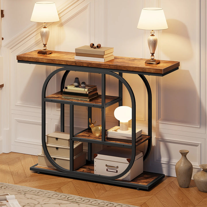 Console Table for Hallway 110 cm Industrial 4-Tier Display Sofe Table with Storage Hallway Table Geometric Frame for Entryway