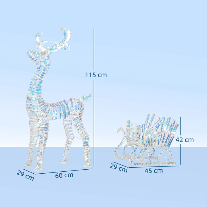 Outsunny Lighted Christmas Reindeer with Sleigh, Holiday Decor with Stakes, Silver
