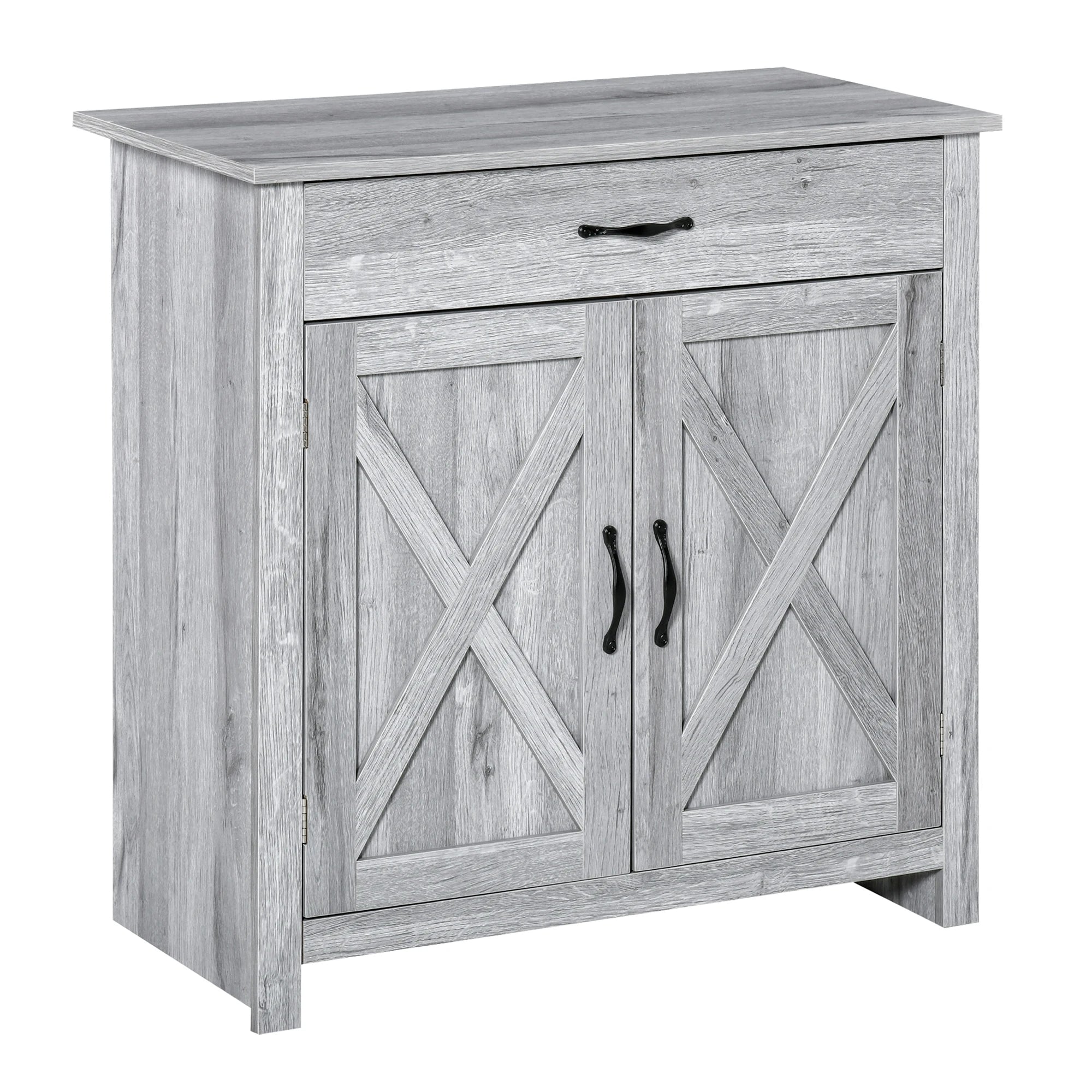 Farmhouse Barn Door Sideboard Accent Buffet Cabinet Coffee Bar Grey Grain