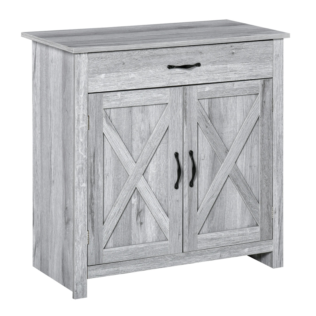 Farmhouse Barn Door Sideboard Accent Buffet Cabinet Coffee Bar Grey Grain