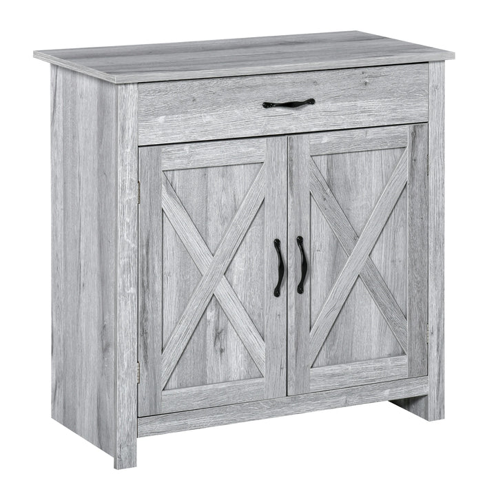 Farmhouse Barn Door Sideboard Accent Buffet Cabinet Coffee Bar Grey Grain