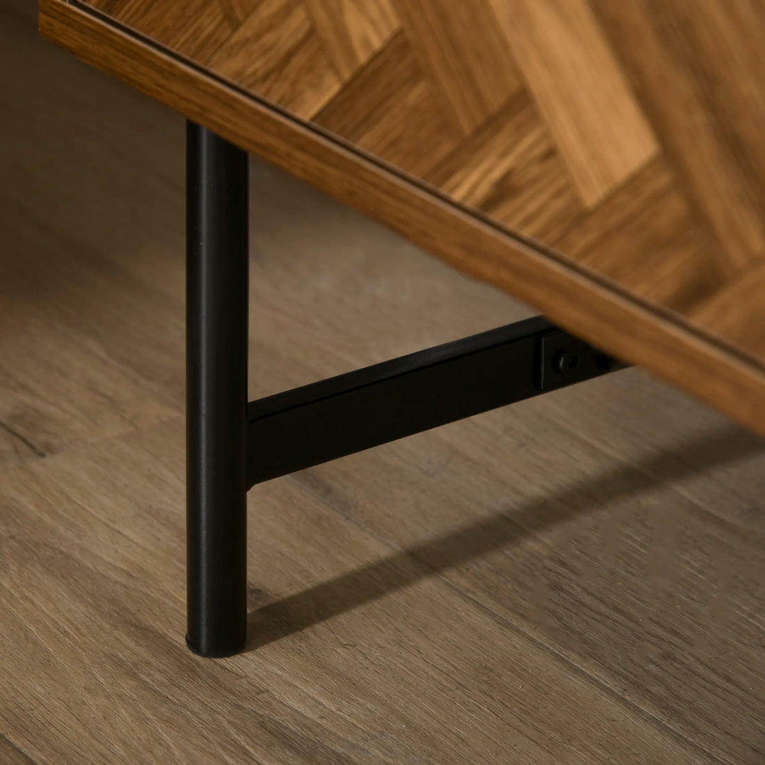 Two-Drawer Herringbone Bedside Table Home Cabinet Bedroom Storage Brown