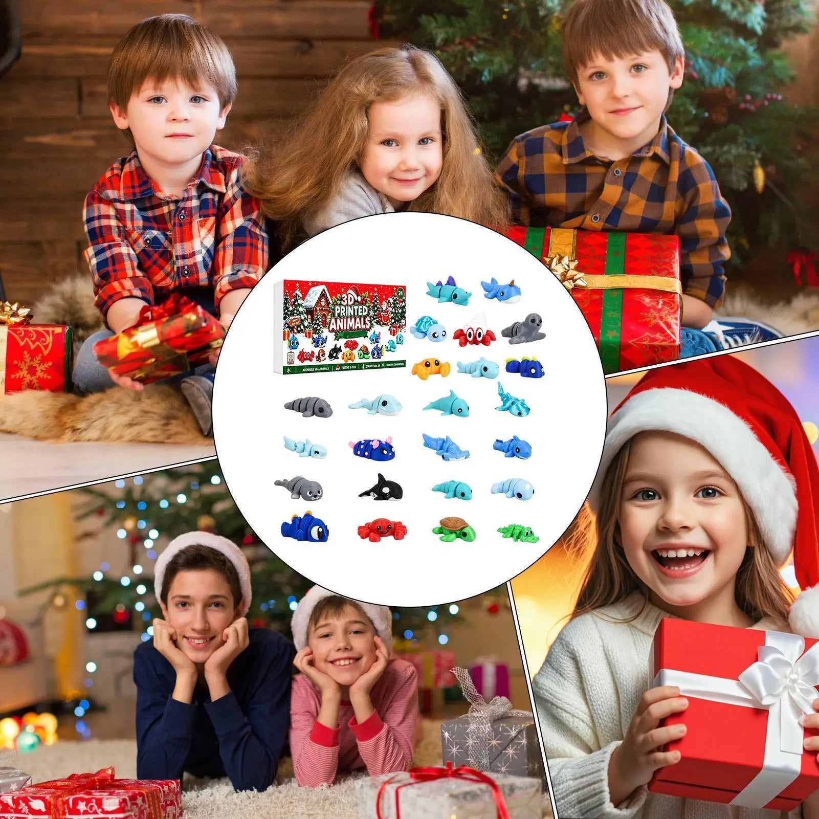 2026 Christmas Advent Calendar 24 Days 3D Printed Animal Figurines Big Eyes Flexible Fidget For Kids Xmas Party Gifts