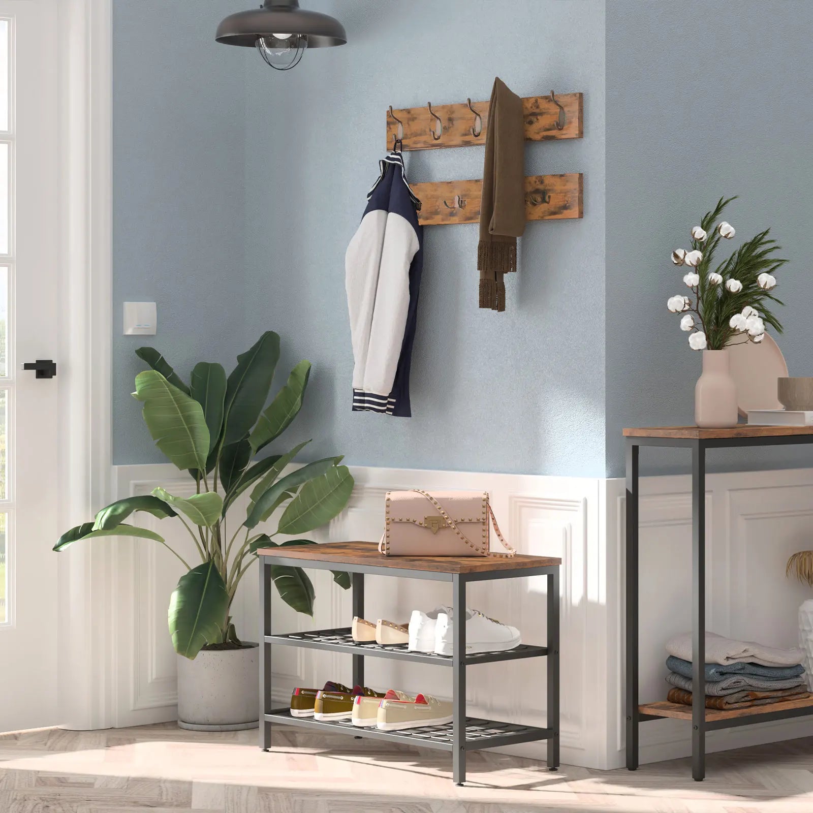 HOOBRO Coat Rack Shoe Bench Set Entryway Shoe Rack With Coat 9 Hooks Hall Tree Wall Coat Hat Bag Hanging Organizer For Entrance