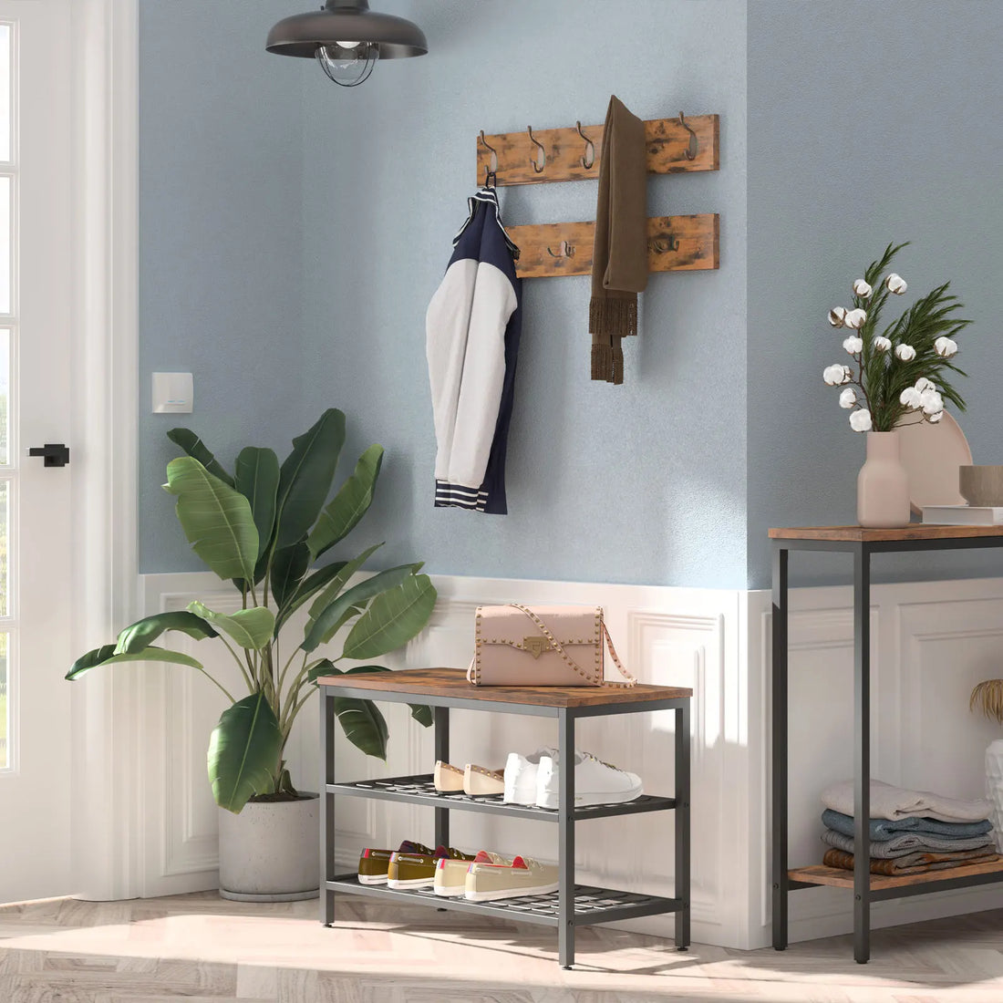 HOOBRO Coat Rack Shoe Bench Set Entryway Shoe Rack With Coat 9 Hooks Hall Tree Wall Coat Hat Bag Hanging Organizer For Entrance