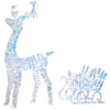 Outsunny Lighted Christmas Reindeer with Sleigh, Holiday Decor with Stakes, Silver