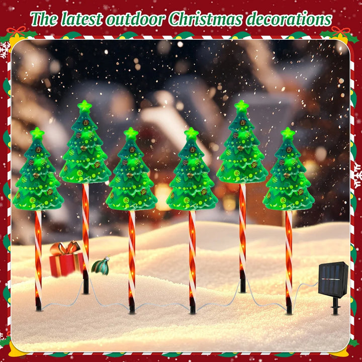 6 Pack Christmas Tree Light IP65 Waterproof LED Solar Powered String Lights Auto On/Off Decorative Pathway Light for Garden Lawn