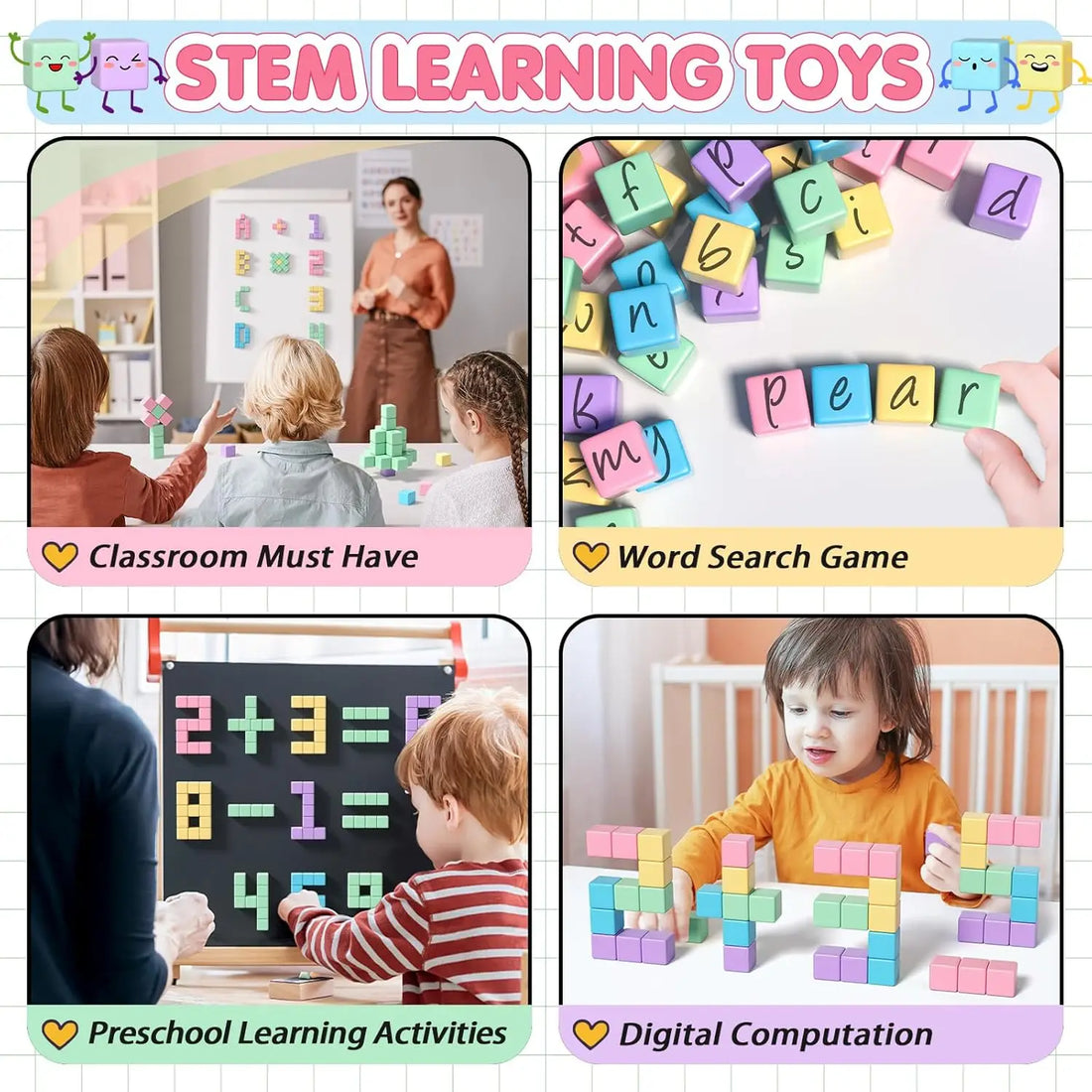 32Pcs Magnetic Blocks for Kids， Magnetic Building Cubes, Educational  STEM Learning Christmas Toys