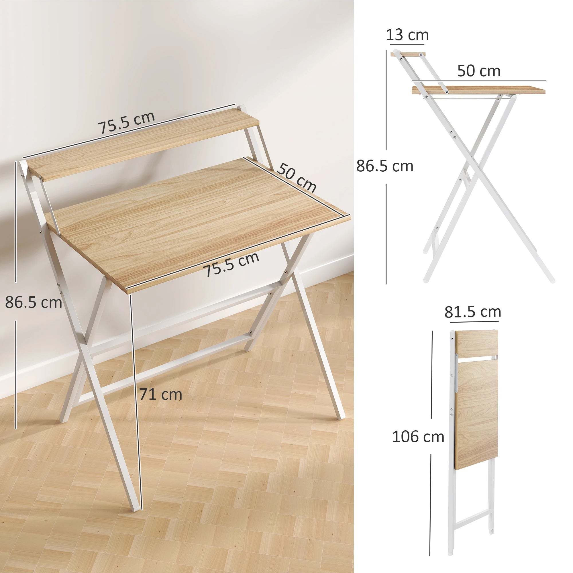 HOMCOM 81.5 cm Folding Computer Desk for Small Spaces Bedroom Natural