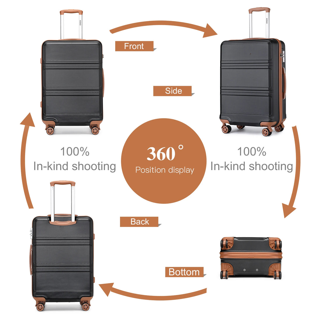 KONO 20/24/28 Inch Travel Trolley Case Hard Shell Suitcase, Lightweight ABS Carry On Luggage with TSA Lock, 360° Silent Double Spinner Wheels, 3-Level Adjustable Telescopic Handle,