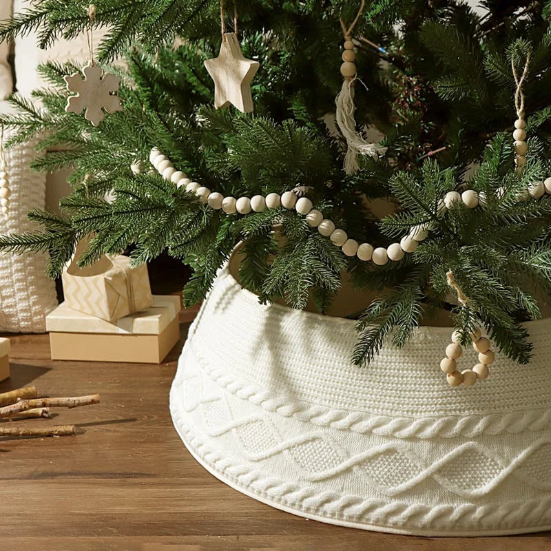 Soft Knitted Christmas Tree Collar – Reusable Fabric Tree Base Cover for Xmas Tree Stand, Farmhouse Holiday Decoration, 60cm