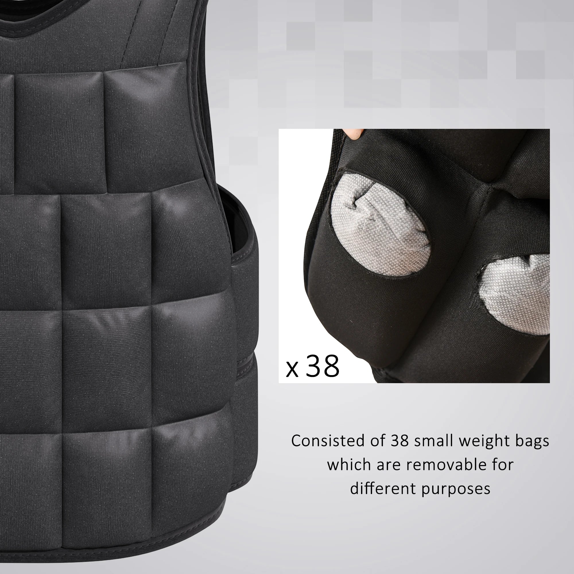 15kg Weighted Vest, Adjustable Running Weight Vest with 38 Weight Bags for Men or Women Cardio Exercise, Black