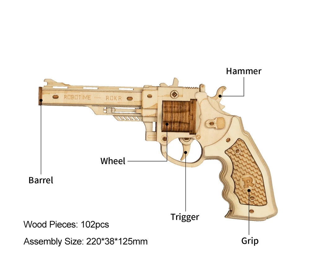 Robotime Rokr DIY 3D Scatter With Rubber Band Bullet Wooden Gun Puzzle Assembly Model Game Popular Educational Toys For Children