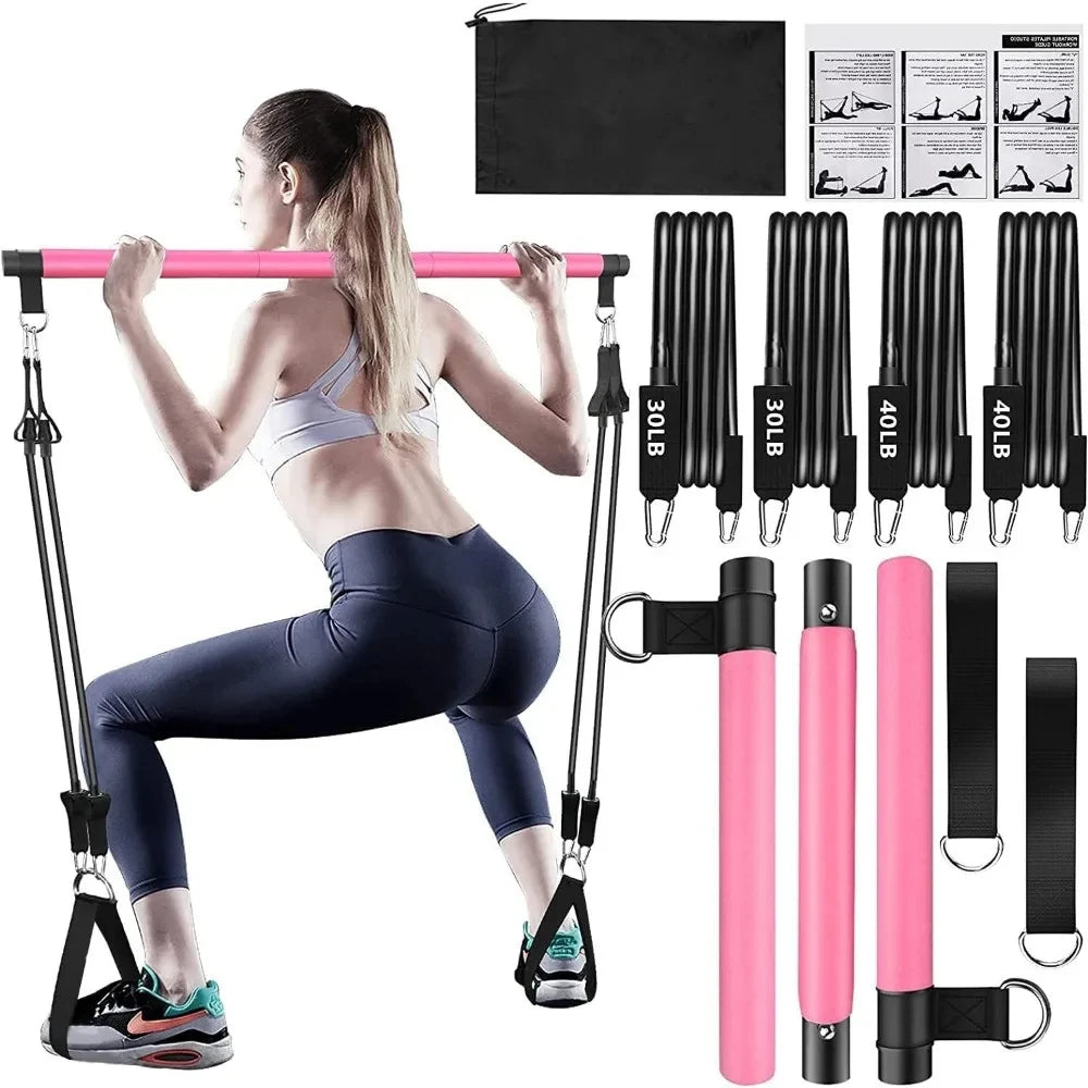 Pilates Bar Kit with Resistance Bands Stackable Band Workout Equipment