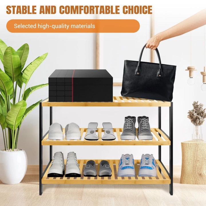 3 Tier Natural Bamboo Shoe Rack, Easy Assembly & Clean, Space-saving, Durable Shoe Racks Storage, Wooden Shoe Rack