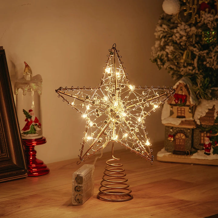 Christmas tree star topper with beads Christmas tree luminous decoration star New Year party home decoration