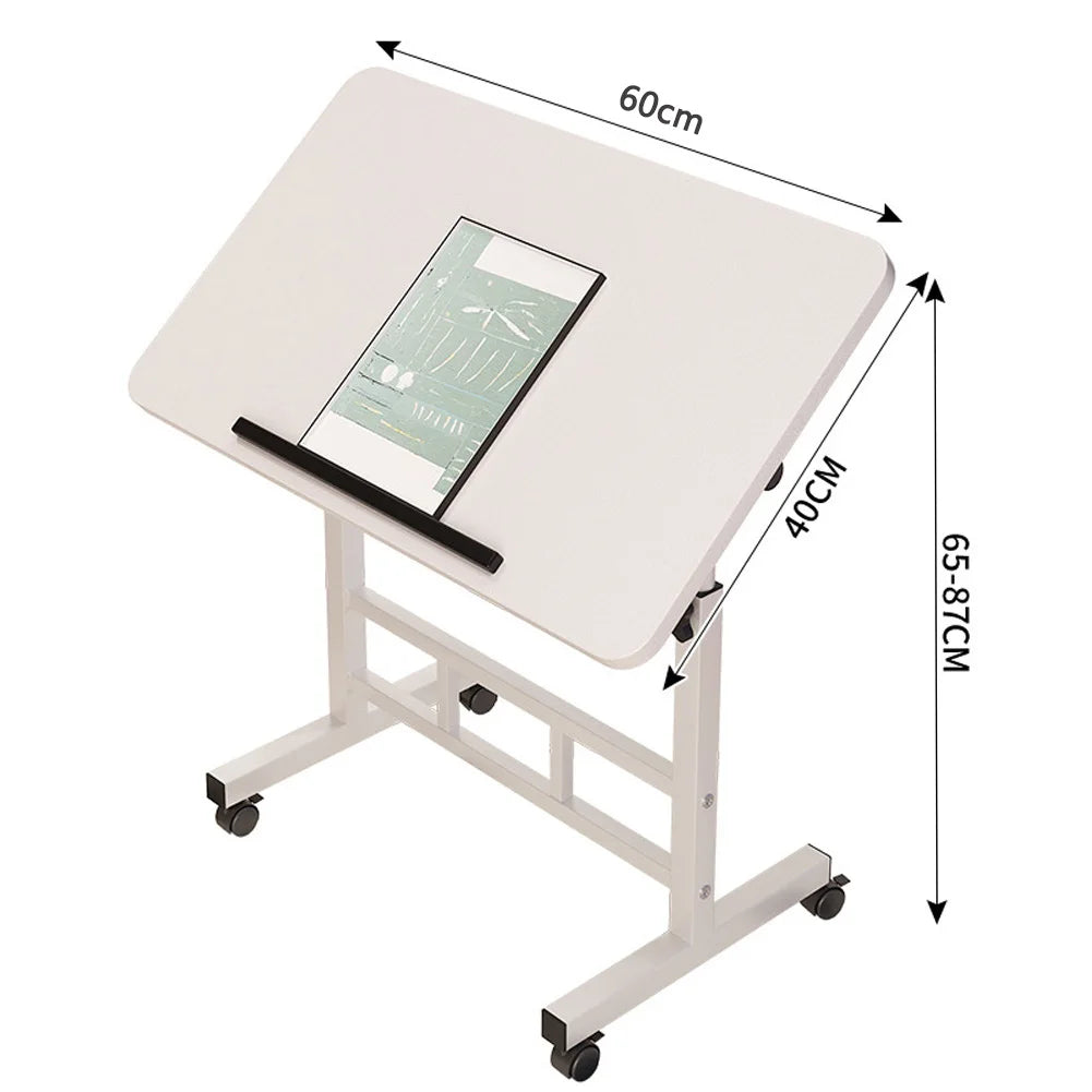 Mobile Stand Up Desk with Wheels Small Computer Desk Adjustable Height Laptop Desk White Standing Table Home Office Desks