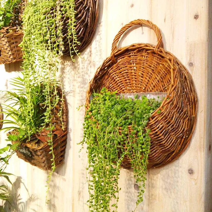 Hand Made Wicker Rattan Flower Planter Wall Hanging Wicker Rattam Basket