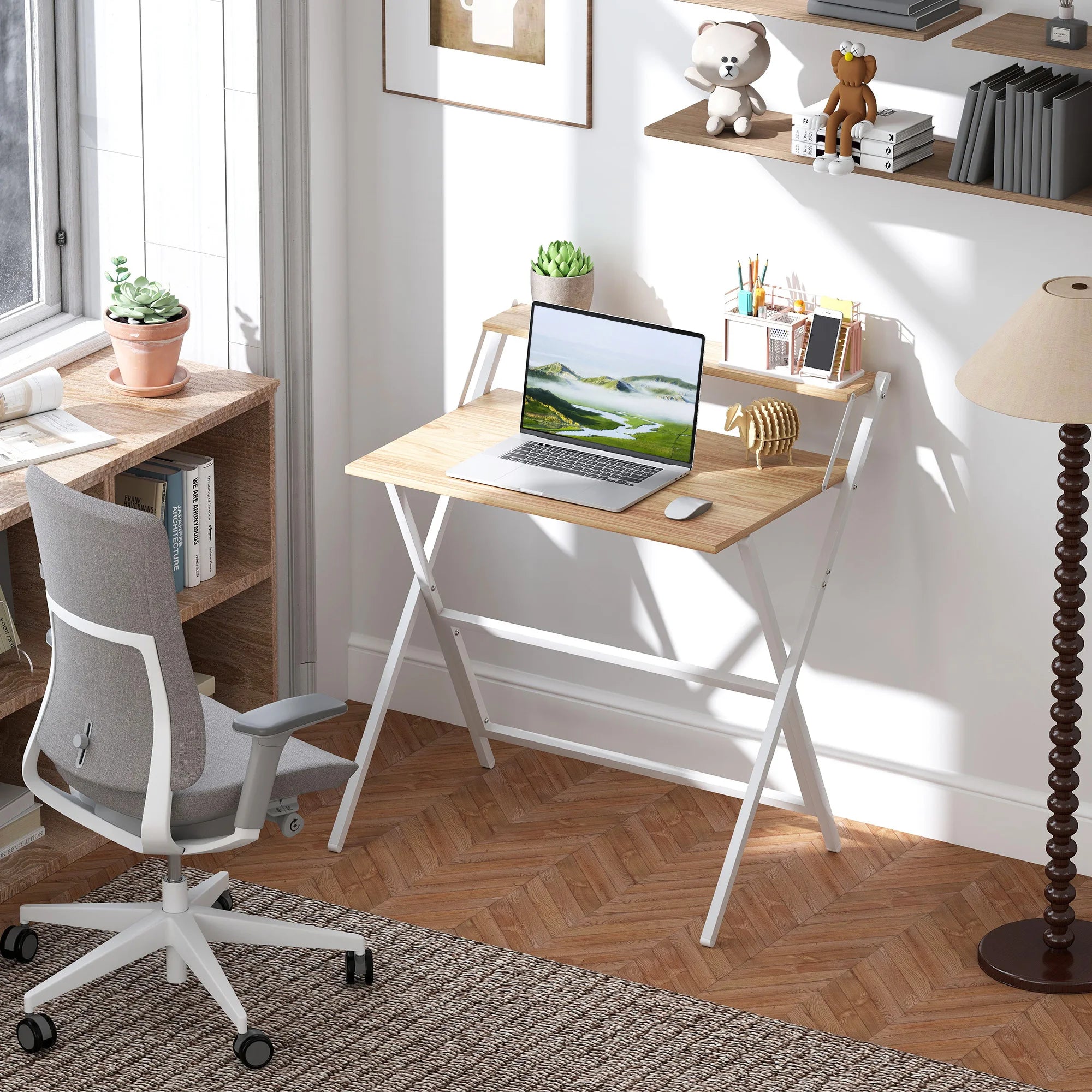 HOMCOM 81.5 cm Folding Computer Desk for Small Spaces Bedroom Natural
