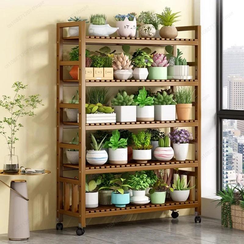 Indoor balcony plant stand flower rack simple movable garden flower pot storage rack