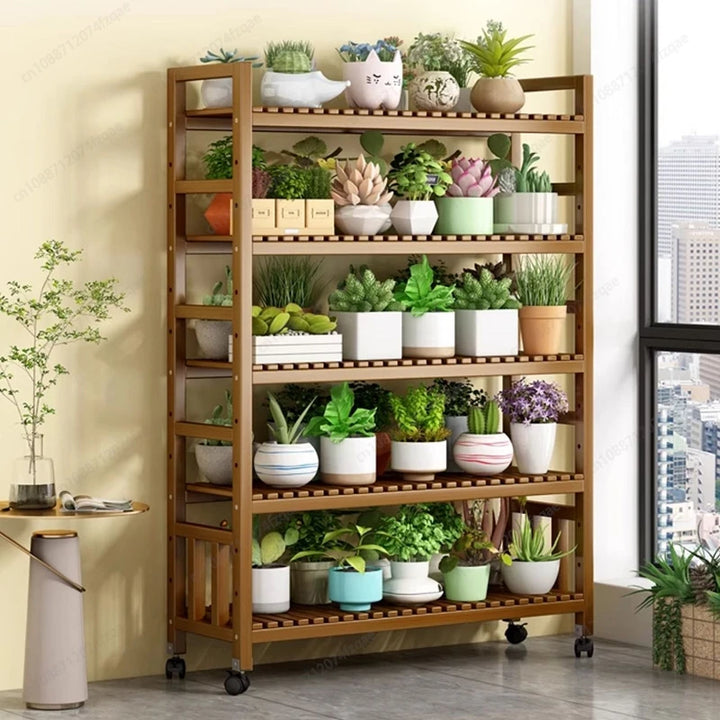 Indoor balcony plant stand flower rack simple movable garden flower pot storage rack
