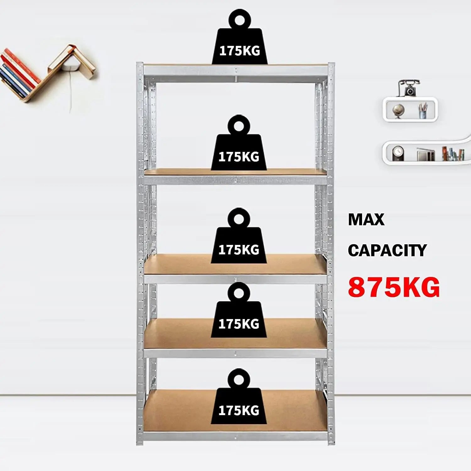 Shelving Unit for Garages & Sheds 150cm/180cm  Height Racking Storage Shelves Metal Shelving 5 Tier Boltless Garage Storage Unit