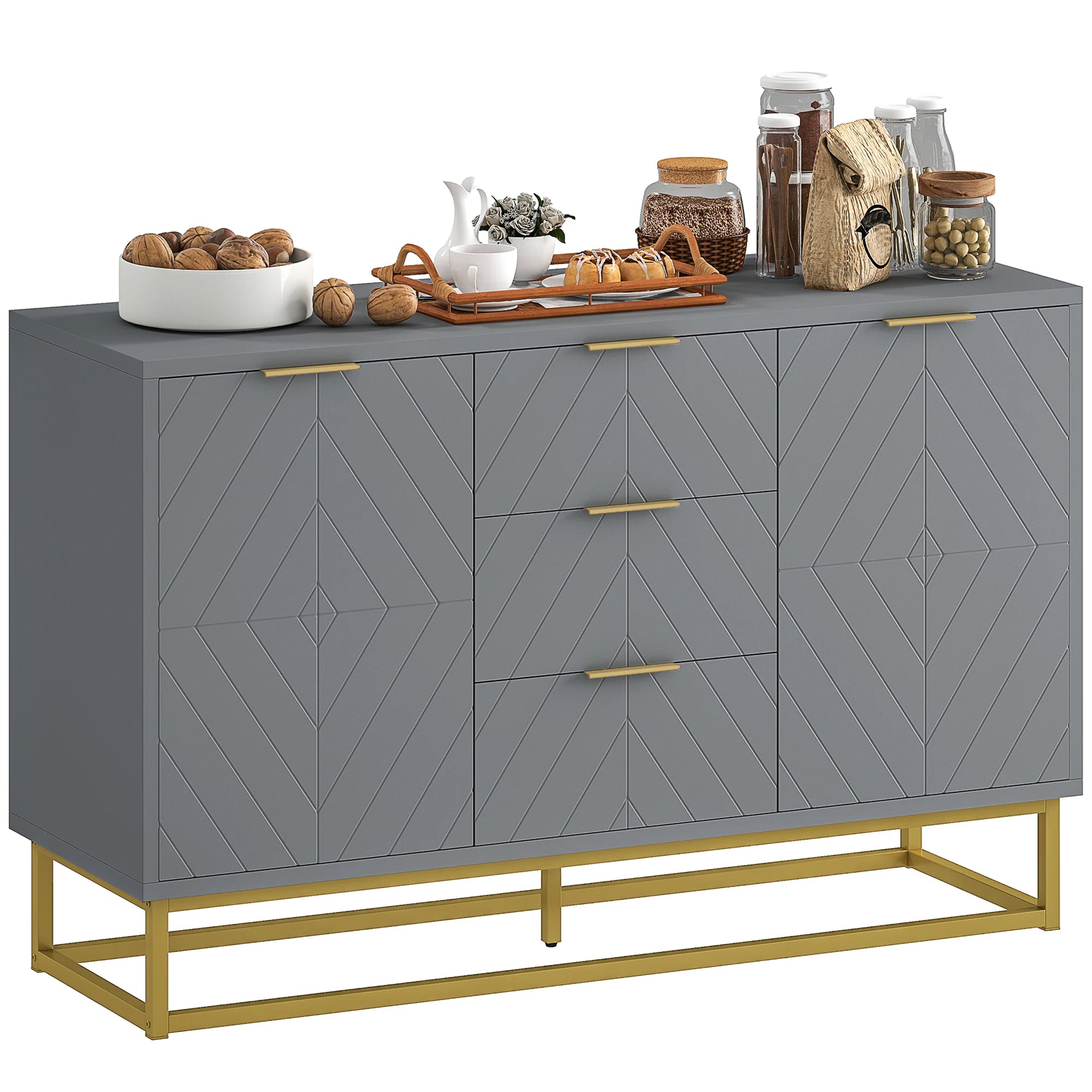 Sideboard Storage Cabinet with Adjustable Shelves, Grey