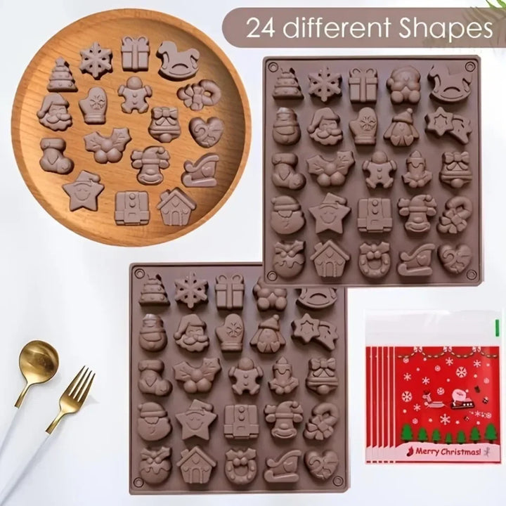 Silicone Christmas Candle Mold Multi Use Wax Soap Resin Candle Making Molds Gingerbread Santa Bell Holly Shapes Reusable for DIY