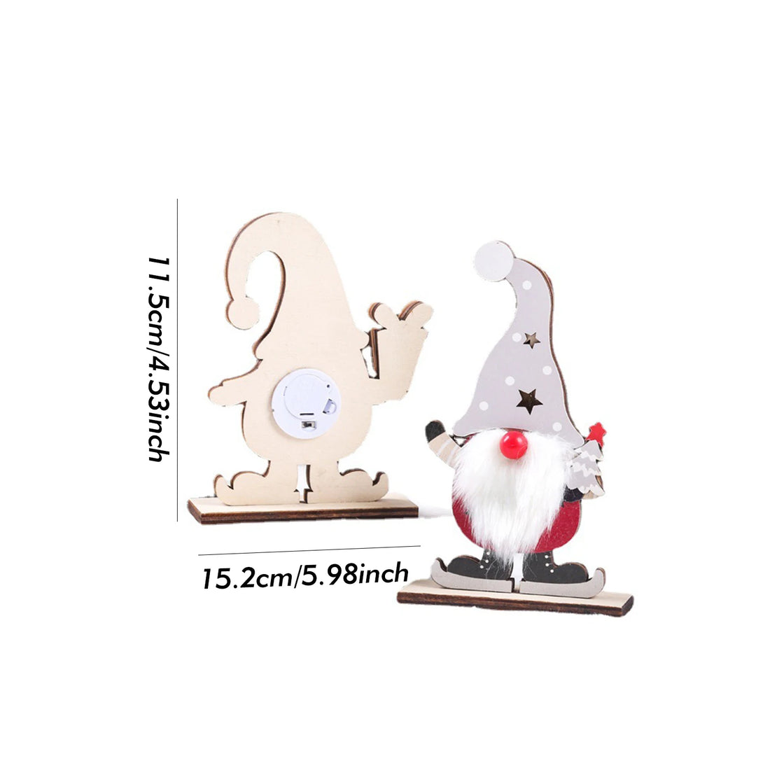 2PCS LED Cute Christmas Ornament Multi-Purpose Lovely Nordic Santa Claus Wooden Santa Decoration Gift for Friends