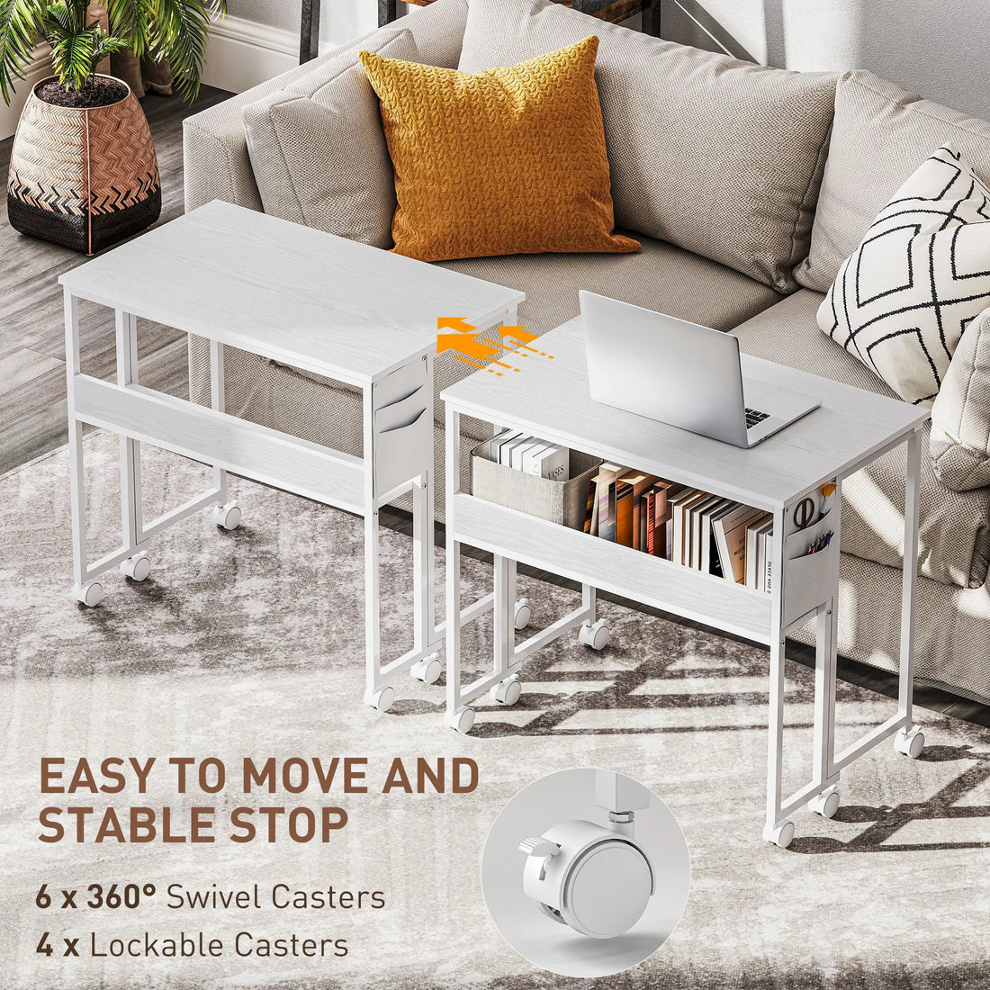 HOMCOM 80 cm Foldable Computer Desk on Wheels for Small Spaces White