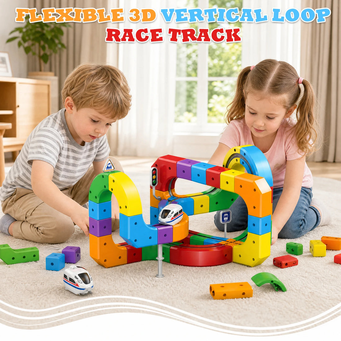 123PCS Magical Track Train STEM Educational Toys USB Rechargeable 3D Building Tracks Cube Rails DIY Assembly Toy Christmas Birthday Gift for Kids Age 3+
