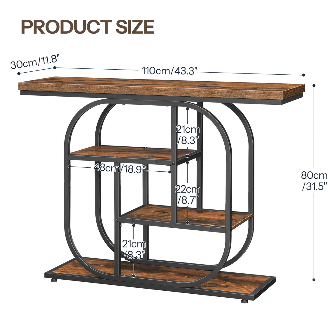 Console Table for Hallway 110 cm Industrial 4-Tier Display Sofe Table with Storage Hallway Table Geometric Frame for Entryway