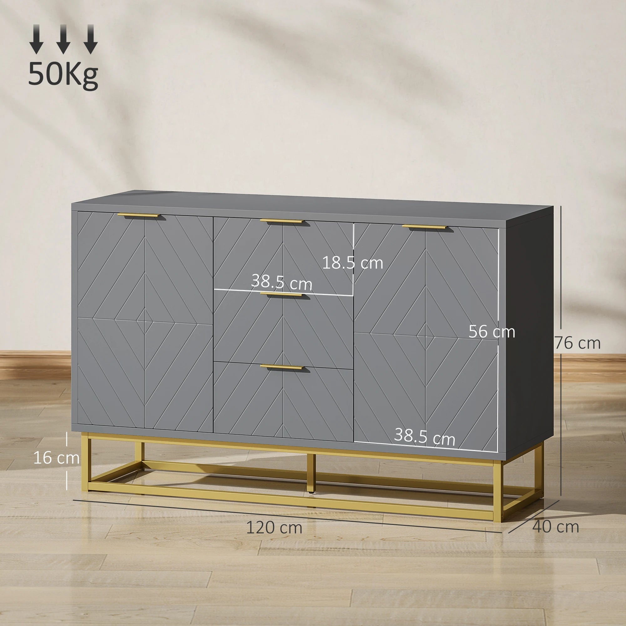 Sideboard Storage Cabinet with Adjustable Shelves, Grey