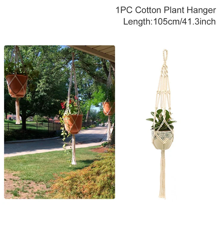 Macrame Handmade Plant Hanger Baskets Flower Pots Holder Balcony Hanging Planter Basket Decor Lifting Rope Home Garden Supplies